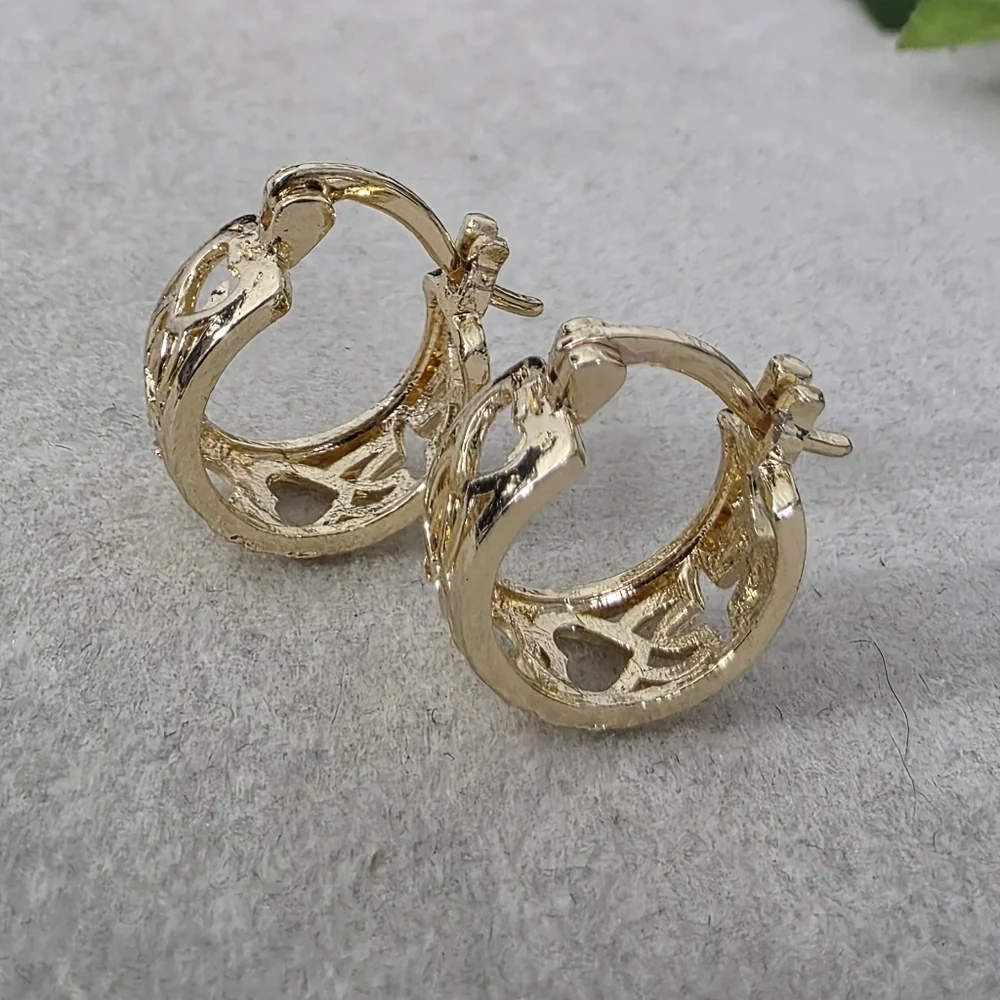 Gold Filled Small Hoop Earrings Heart Detail